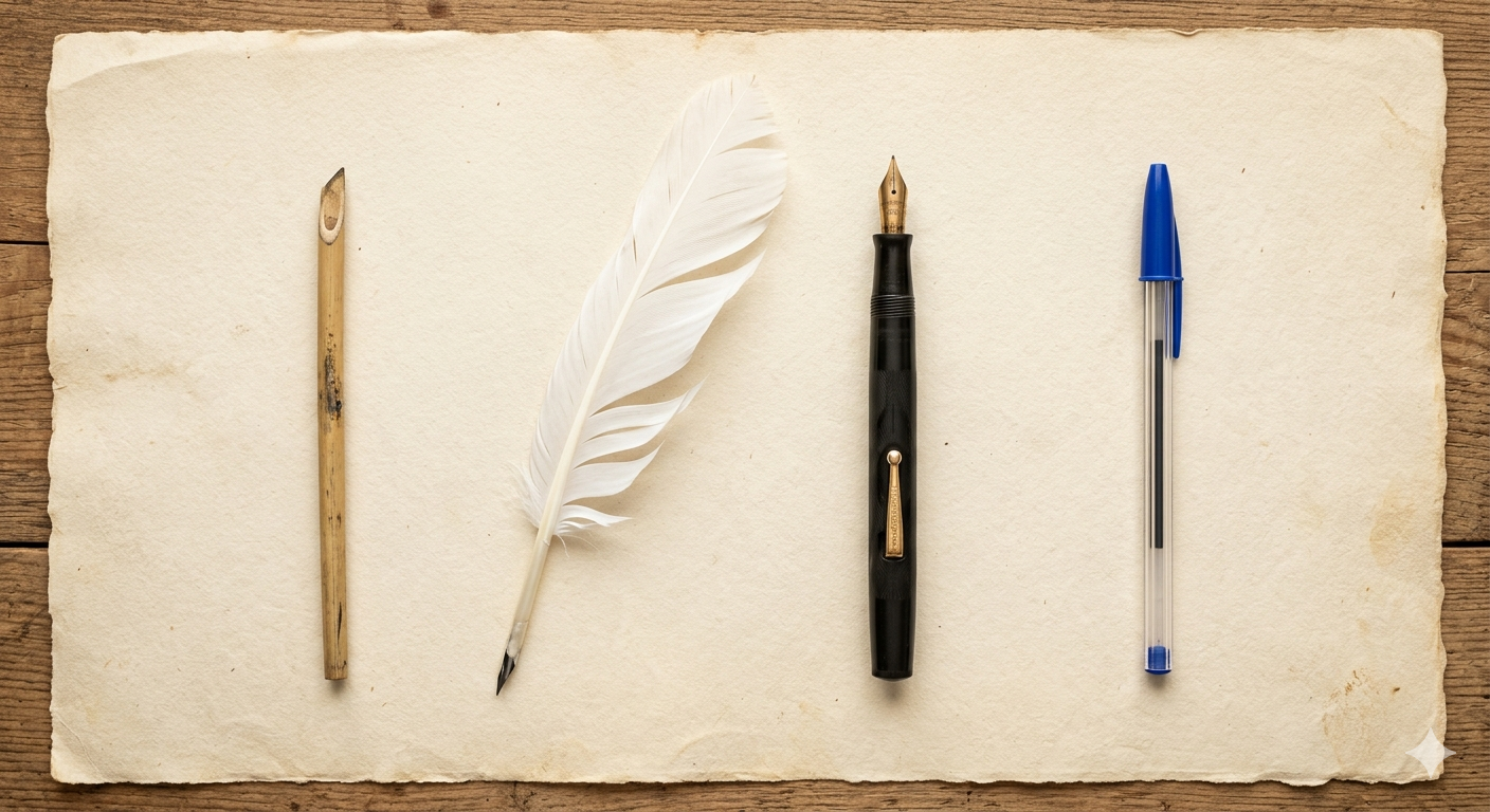 Calame, plume d'oie, stylo plume et stylo à bille - l'évolution du stylo